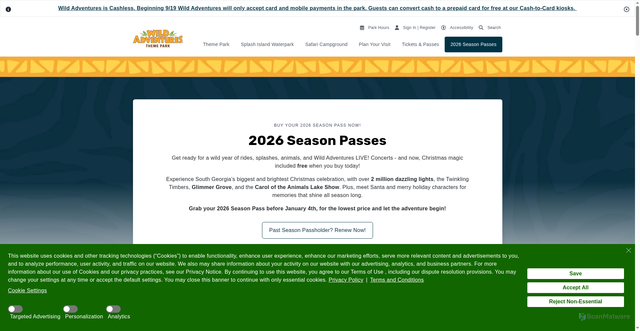 Security scan screenshot of https://www.wildadventures.com/buy-tickets/season-passes/