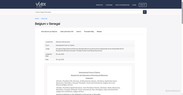 Security scan screenshot of https://international.vlex.com/vid/belgium-v-senegal-870725572
