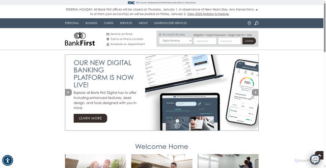 Security scan screenshot of https://bankfirst.com/