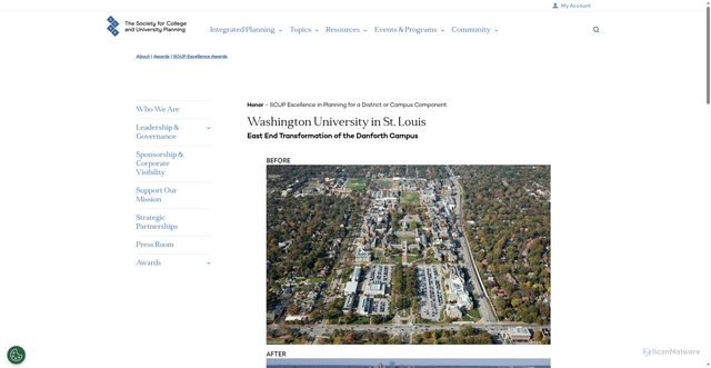 Security scan screenshot of https://www.scup.org/award-winner/washington-university-in-st-louis-east-end-transformation-of-the-danforth-campus/