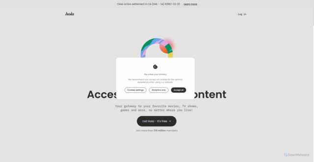 Security scan screenshot of https://hola.org
