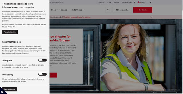 Security scan screenshot of https://www.calmac.co.uk/en-gb