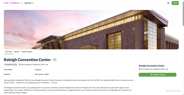 Security scan screenshot of https://thevendry.com/venue/170183/raleigh-convention-center-raleigh-nc