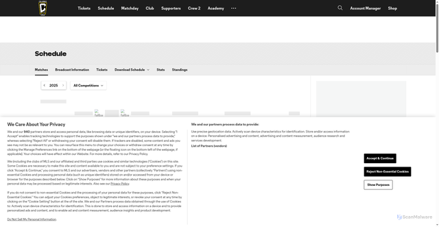 Security scan screenshot of https://www.columbuscrew.com/schedule/matches