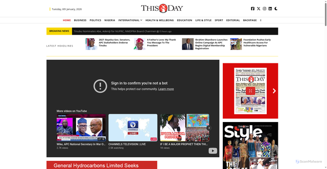 Security scan screenshot of https://www.thisdaylive.com