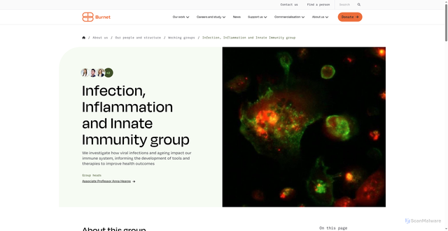 Security scan screenshot of https://www.burnet.edu.au/about-us/our-people-and-structure/working-groups/infection-inflammation-and-innate-immunity-group/