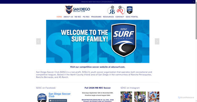 Security scan screenshot of https://www.sandiegosoccerclub.org/