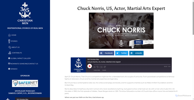 Security scan screenshot of https://365christianmen.com/podcast/chuck-norris-us-actor-martial-arts-expert/