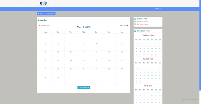 Security scan screenshot of https://skill.csc-services.in/lms/calendar/view.php?view=month&time=1772303400&course=1