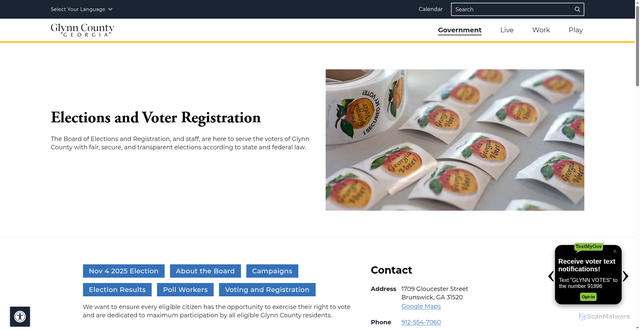 Security scan screenshot of https://www.glynncounty.org/government/departments/elections-voter-registration