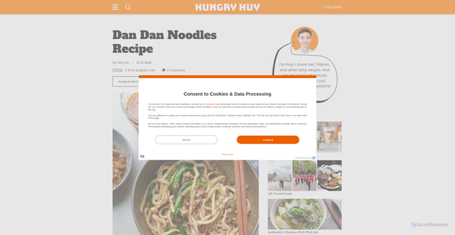Security scan screenshot of https://www.hungryhuy.com/dan-dan-noodles/