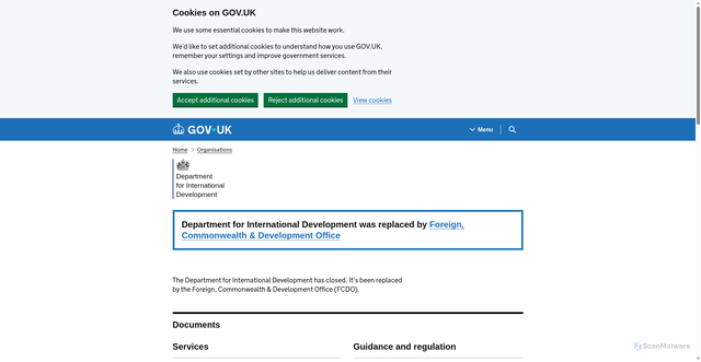 Security scan screenshot of https://www.gov.uk/government/organisations/department-for-international-development