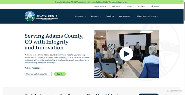 Security scan screenshot of https://adamscountyco.gov/