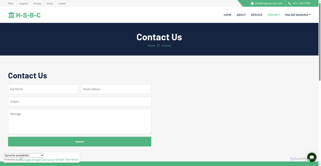 Security scan screenshot of http://hegesecure.com/contact.php