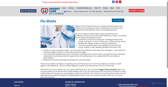 Security scan screenshot of https://www.urgentcareofconroe.com/flu-shots