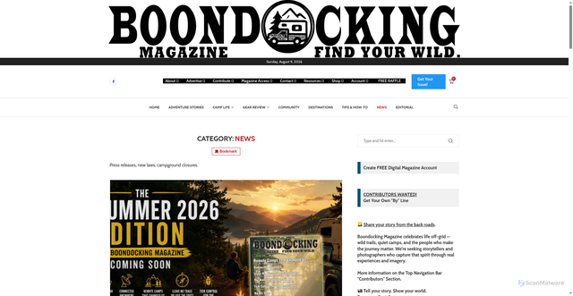 Security scan screenshot of https://boondockingmagazine.com/category/news/