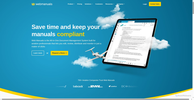 Security scan screenshot of https://webmanuals.aero