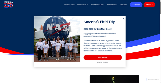 Security scan screenshot of https://america250.org/about-america250/