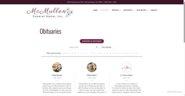 Security scan screenshot of https://mcmullenfh.com/obituaries/