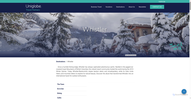Security scan screenshot of https://www.uniglobetravelpartners.com/destinations/whistler