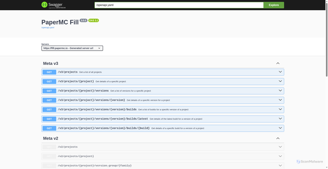 Security scan screenshot of https://api.papermc.io