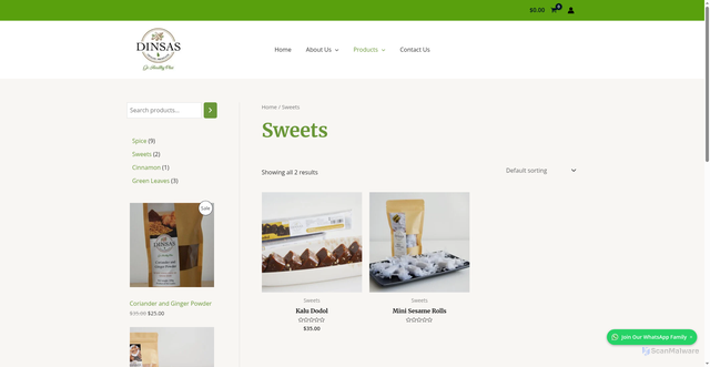 Security scan screenshot of https://dinsas.shop/product-category/sweets/