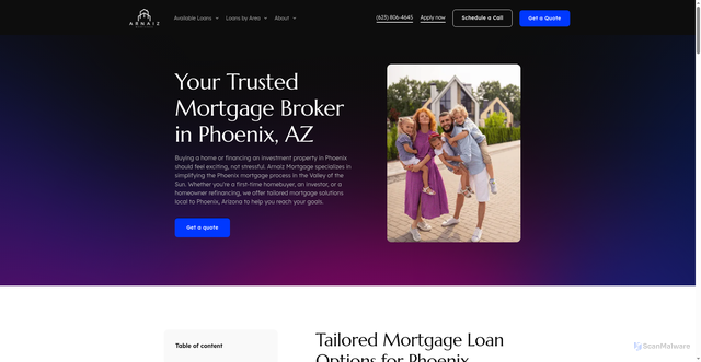 Security scan screenshot of https://arnaizmortgage.com/arizona-mortgage/phoenix-mortgage-broker/
