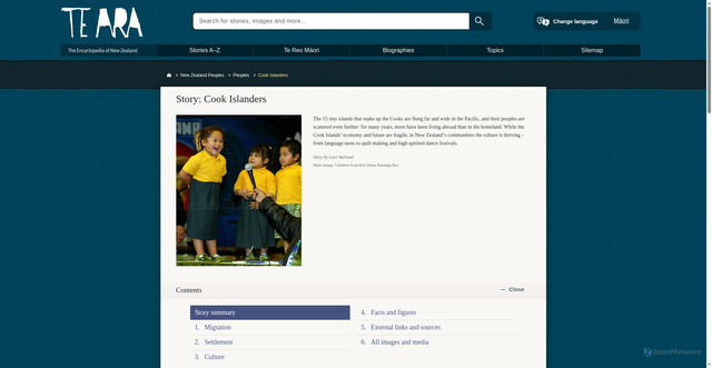 Security scan screenshot of https://teara.govt.nz/en/cook-islanders