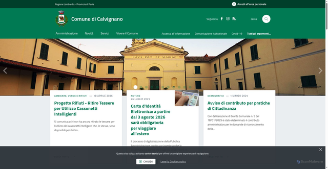 Security scan screenshot of https://www.comune.calvignano.pv.it