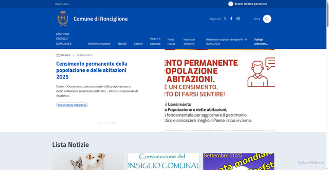Security scan screenshot of https://www.comune.ronciglione.vt.it/