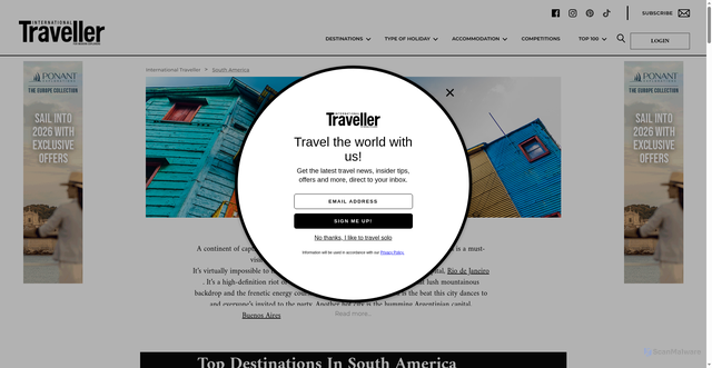 Security scan screenshot of https://www.internationaltraveller.com/south-america/