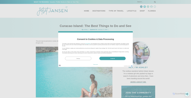 Security scan screenshot of https://jetsetjansen.com/curacao-island-dutch-caribbean/