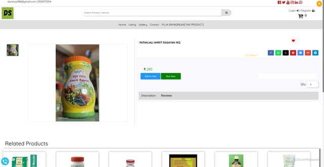 Security scan screenshot of https://dorshoponline.in/PATANJALI-AMRIT-RASAYAN-1KG_714809