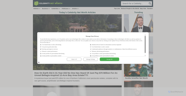 Security scan screenshot of https://celebritynetworth.com