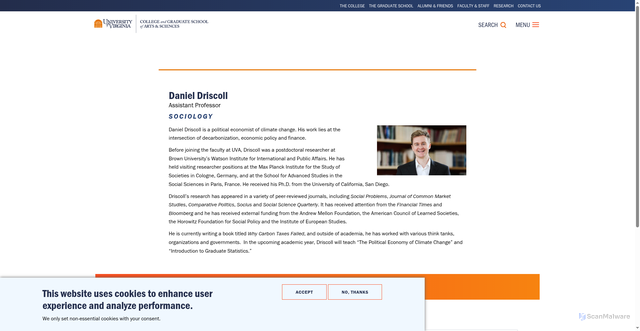 Security scan screenshot of https://as.virginia.edu/faculty-profile/daniel-driscoll