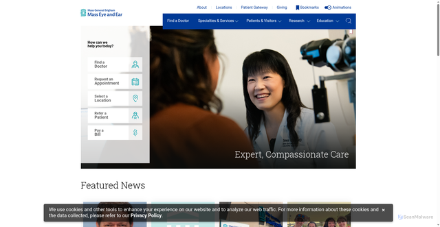 Security scan screenshot of https://masseyeandear.org