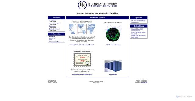 Security scan screenshot of https://he.net/