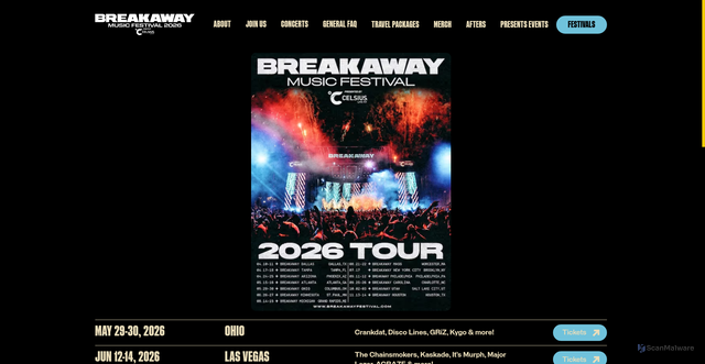 Security scan screenshot of https://breakawayfestival.com/2026-season