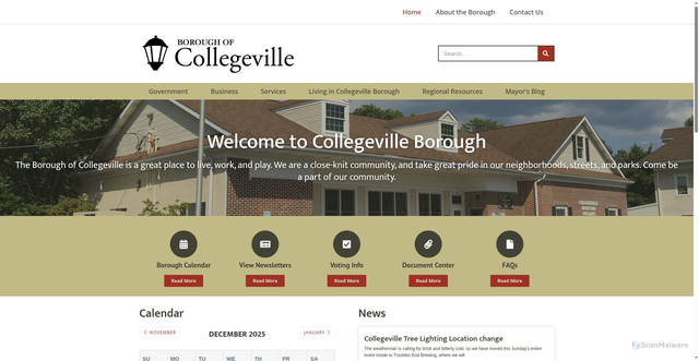 Security scan screenshot of https://www.collegeville-pa.gov/