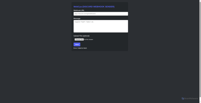 Security scan screenshot of https://webcya-discord-webhook-sender-k9q8zv4t1a.edgeone.app/