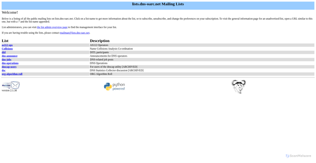 Security scan screenshot of https://lists.dns-oarc.net/