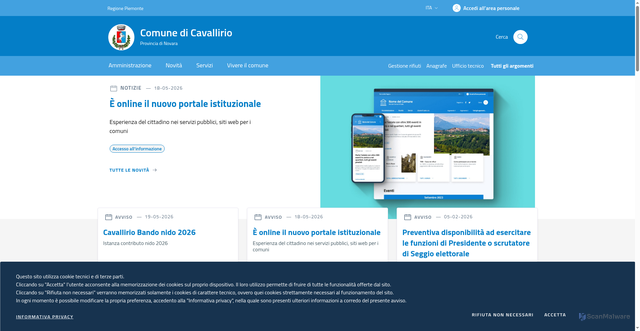 Security scan screenshot of https://comune.cavallirio.novara.it/