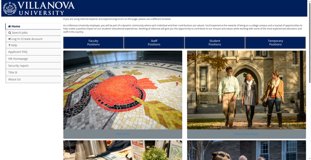 Security scan screenshot of https://jobs.villanova.edu/