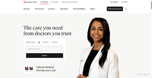 Security scan screenshot of https://www.cedars-sinai.org/home.html
