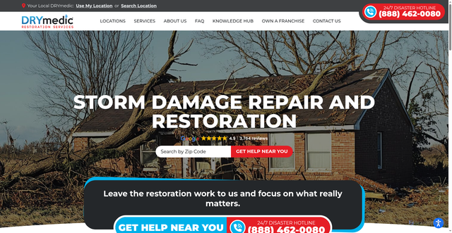 Security scan screenshot of https://www.drymedic.com/service/storm-damage-repair-and-restoration/