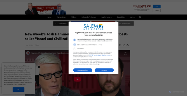 Security scan screenshot of https://hughhewitt.com/video/newsweeks-josh-hammer-joins-hugh-to-discuss-his-new-best-seller-israel-and-civilization
