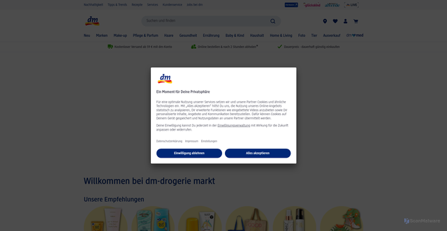 Security scan screenshot of https://dm.de