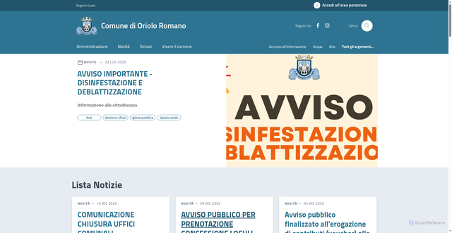 Security scan screenshot of https://www.comune.orioloromano.vt.it/