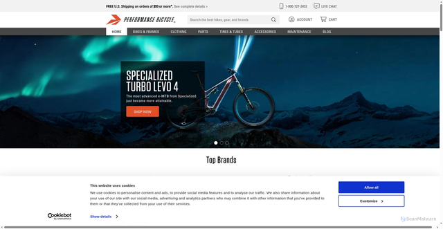 Security scan screenshot of https://performancebike.com