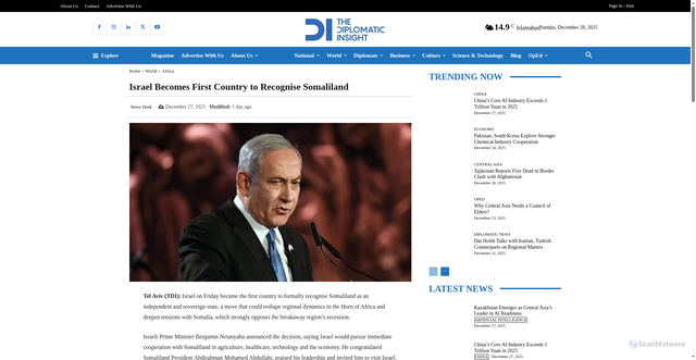 Security scan screenshot of https://thediplomaticinsight.com/israel-first-country-recognise-somaliland/